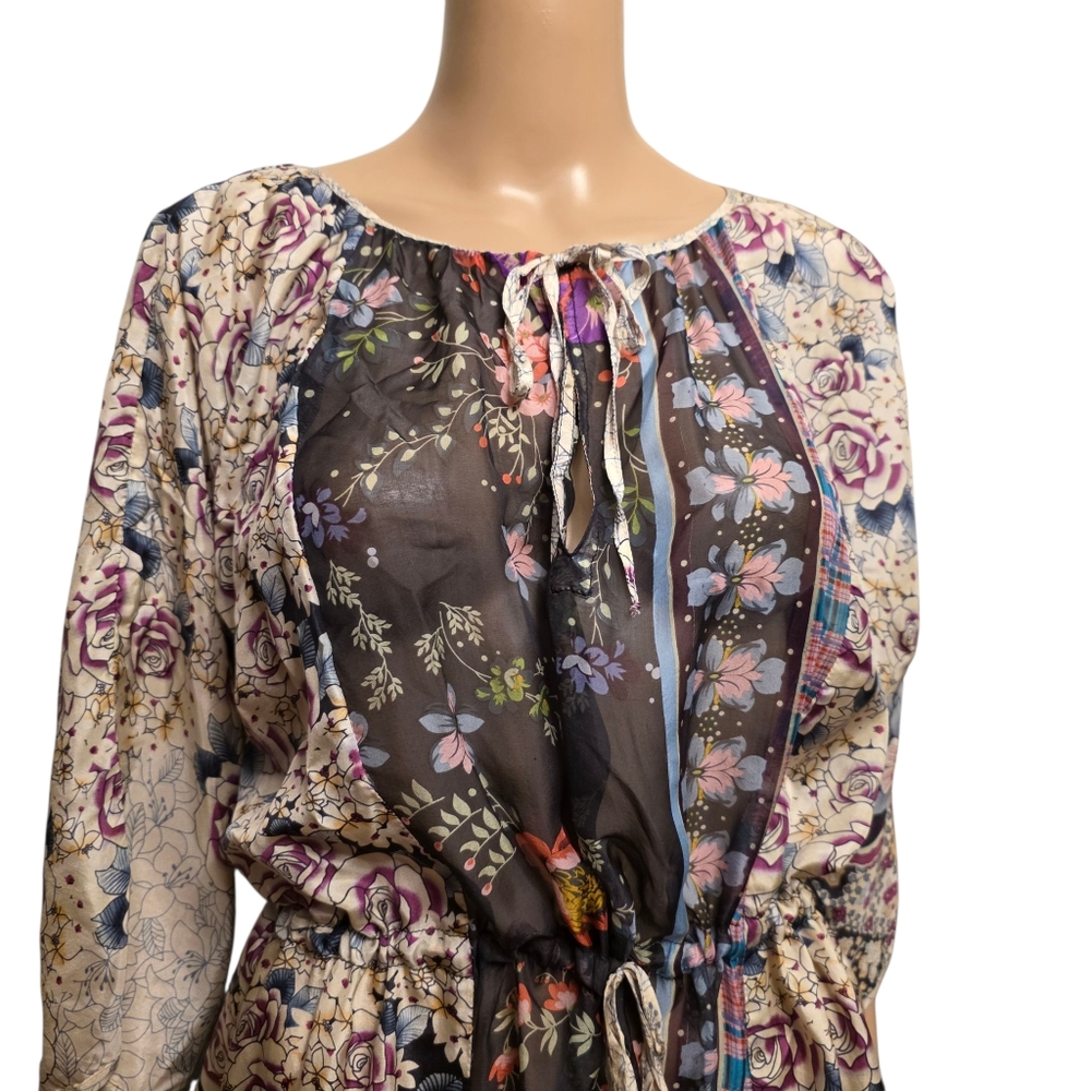 Johnny Was Sheer Silk Multi Pattern Dress Size L - Picture 2 of 11